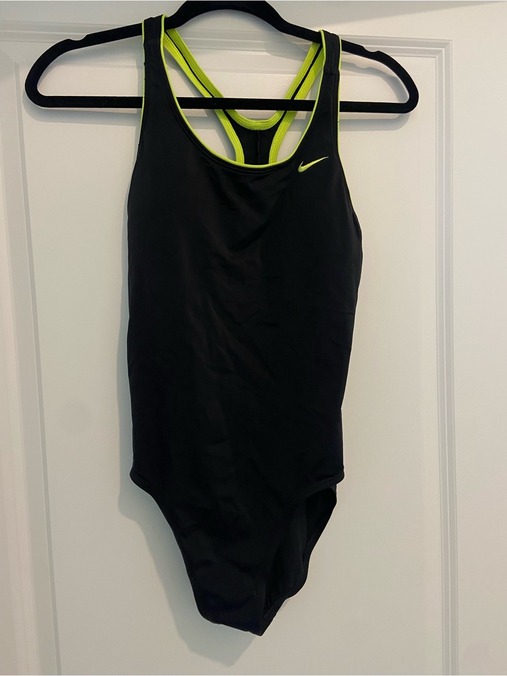 Nike Women's Black One-Piece Swimsuit with Neon Lime Accents